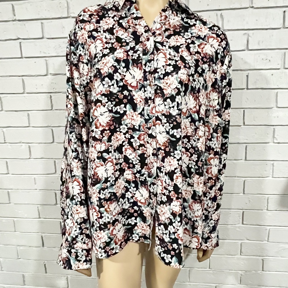 Lauren Conrad Womens Plus Size 2X Floral Print Long Sleeve Button Down Shirt Top - Picture 4 of 5